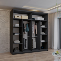 M N Furniture Venece 2 Door Black Mirrored Sliding Wardrobe 203cm - thumbnail 3