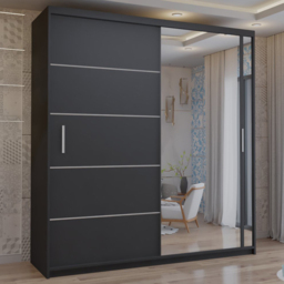 M N Furniture Venece 2 Door Black Mirrored Sliding Wardrobe 203cm - thumbnail 1