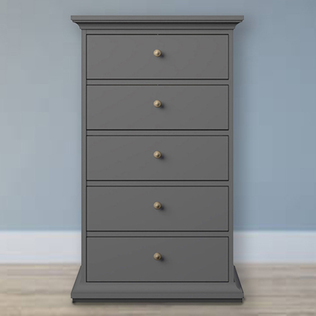 Florence Paris 5 Drawer Matt Grey Chest of Drawers - image 1