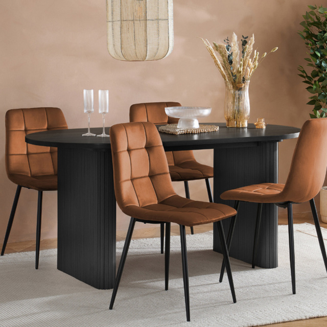 Axel 4 Seater Oval Fluted Dining Set Black and Russet Fabric - image 1