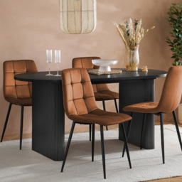 Axel 4 Seater Oval Fluted Dining Set Black and Russet Fabric