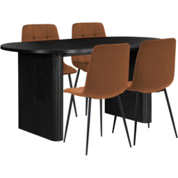 Axel 4 Seater Oval Fluted Dining Set Black and Russet Fabric - thumbnail 2