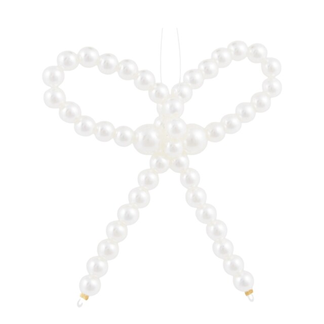 Blushing Ballroom White Pearl Beaded Bow Hanging Christmas Decoration - image 1