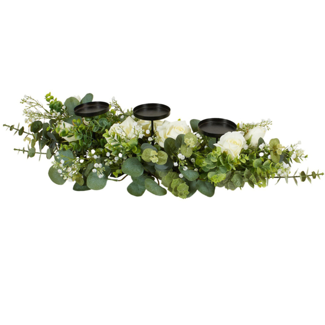 Green Floral Triple Centrepiece Candle Holder - image 1