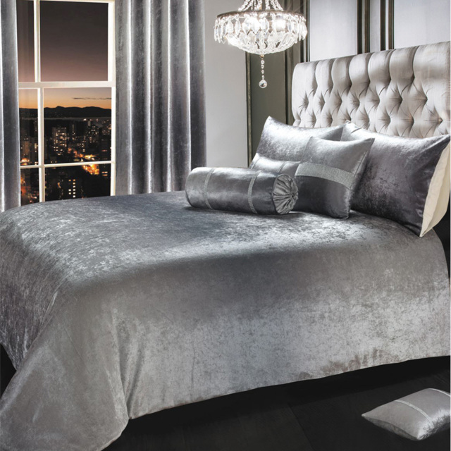 Intimates Ombre King Size Crushed Velvet Grey Duvet and Pillowcase Set