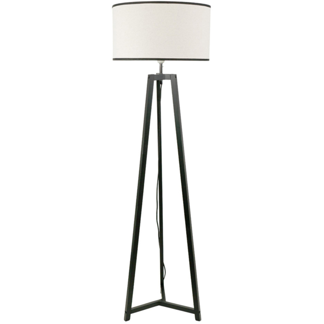 ValueLights Lottie Black Edge Drum Shade Black Wood Tripod LED Floor Lamp - image 1