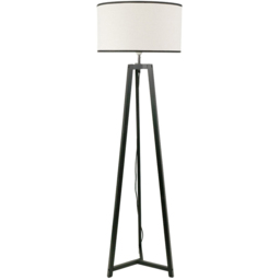 ValueLights Lottie Black Edge Drum Shade Black Wood Tripod LED Floor Lamp