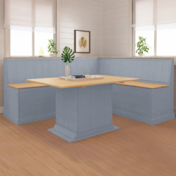 Loft24 Sara 4 Seater Grey Wax Solid Pine Wood L-Shaped Corner Bench