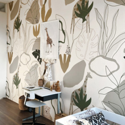 Grandeco Roomblush Safari Jungle Kids Neutral Beige 4 Lane Wall Mural - thumbnail 1