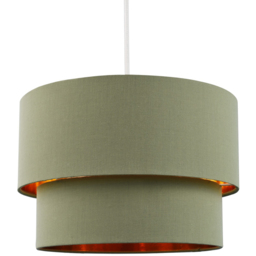 Happy Homewares Double Tier Shiny Copper Inner Olive Green Cotton Ceiling Shade - thumbnail 1