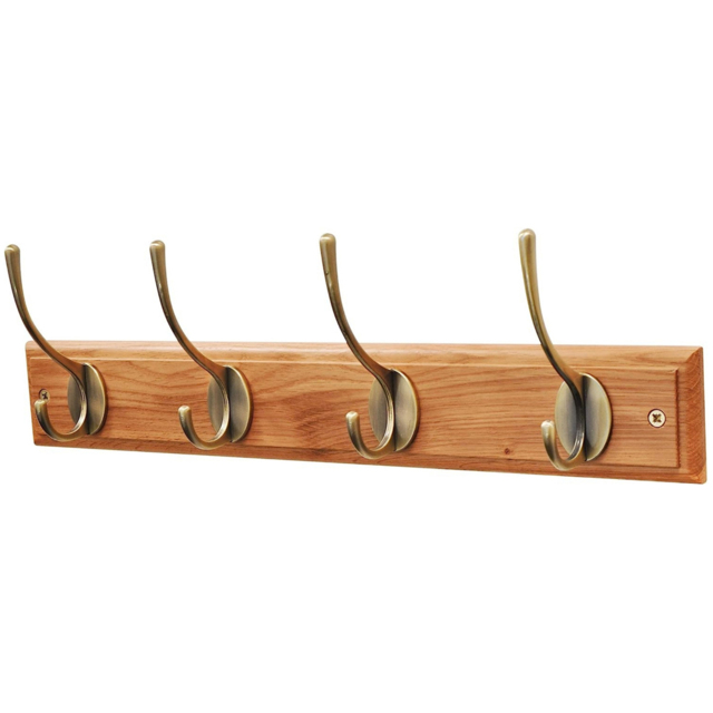 Headbourne Oak and Antique Brass Victorian 4 Hook Coat Rail - image 1