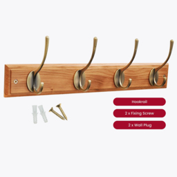 Headbourne Oak and Antique Brass Victorian 4 Hook Coat Rail - thumbnail 3