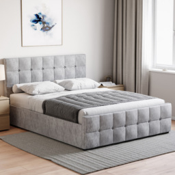 Vida Designs Valentina King Size Velvet Silver Ottoman Bed with Gel Memory Foam Mattress - thumbnail 1