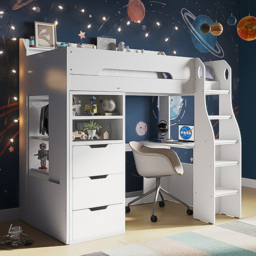 Flair Cosmic Wooden White Sleeper Bed with Storage