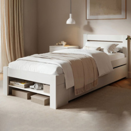 Noomi Pradis Single White Bed Frame with Storage