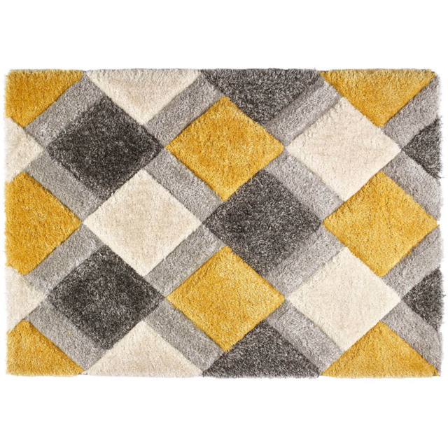 Origins Ochre 3D Geo Shaggy Carved Rug 60 x 110cm - image 1
