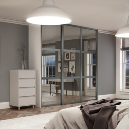 Spacepro Shaker Single Panel Graphite Frame Mirror Sliding Door 2220 x 610mm - thumbnail 2