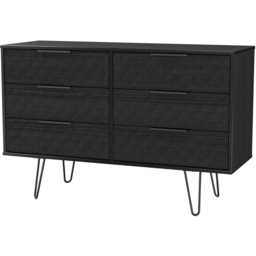 Crowndale Harlequin 6 Drawer Black Ash Wide Chest of Drawers Ready Assembled - thumbnail 2