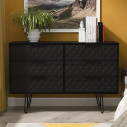 Crowndale Harlequin 6 Drawer Black Ash Wide Chest of Drawers Ready Assembled - thumbnail 1