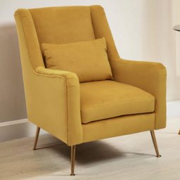 Premier Housewares Doucet Yellow Velvet Gold Finish Legs Chair