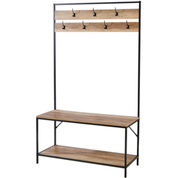 Home Source Oakmere Weathered Oak Effect Coat Rack and Shoe Bench Unit