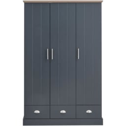 GFW Kendal 3 Door 3 Drawer Slate Blue Wardrobe - thumbnail 2
