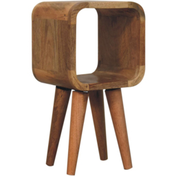 Artisan Furniture Extra Mini Oak-ish Single Shelf Solid Wood Minimalist Open Curved Bedside Table - thumbnail 3