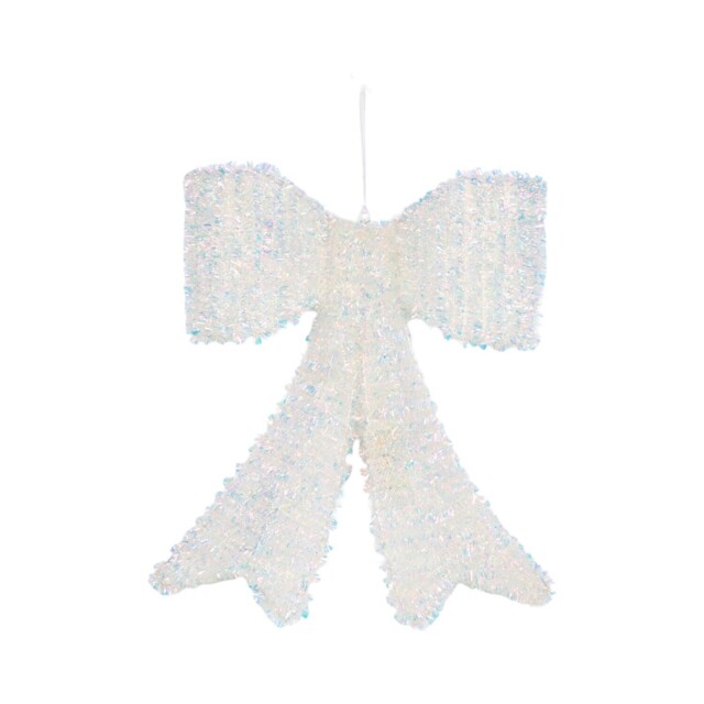 Jingle Bell Boogie 40cm White Iridescent LED Tinsel Bow - image 1