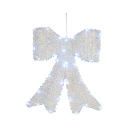 Jingle Bell Boogie 40cm White Iridescent LED Tinsel Bow - thumbnail 3