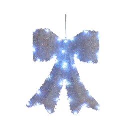 Jingle Bell Boogie 40cm White Iridescent LED Tinsel Bow - thumbnail 2