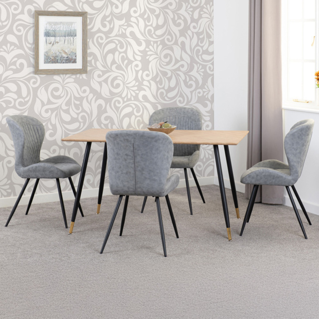 Seconique Hamilton Quebec Oak Effect PU 4 Seater Dining Table Set Grey - image 1
