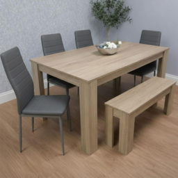 Kosy Koala 6 Seater Faux Leather Dining Bench Set Oak Effect and Grey
