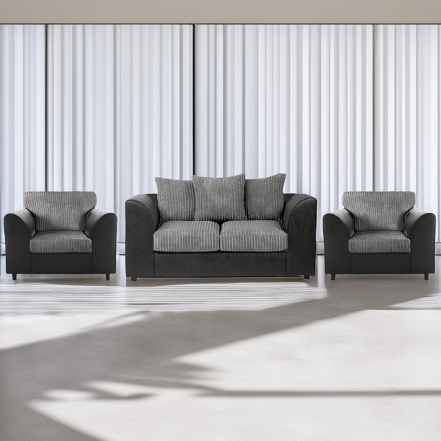 Luxor 4 Seater Black and Grey Jumbo Cord Sofa Set with Scatter Back - image 1