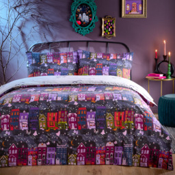 furn. Single Creepy Town Reversible Charcoal Duvet Set - thumbnail 1