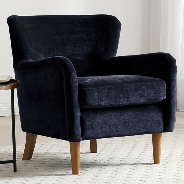Roberta Navy Chenille Wingback Armchair with Walnut Legs - image 1