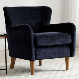 Roberta Navy Chenille Wingback Armchair with Walnut Legs