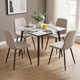 FWStyle Nova Esme 4 Seater Sintered Stone Square Dining Set Cream and Light Brown