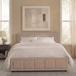 VIDA DESIGNS Vanita Beige Linen Double Ottoman Bed with Padded Headboard - thumbnail 3