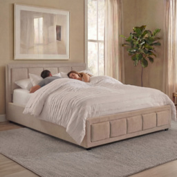 VIDA DESIGNS Vanita Beige Linen Double Ottoman Bed with Padded Headboard - thumbnail 4