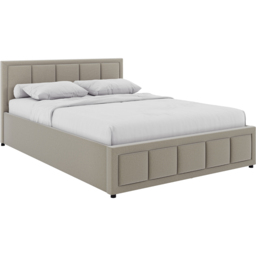 VIDA DESIGNS Vanita Beige Linen Double Ottoman Bed with Padded Headboard - thumbnail 2