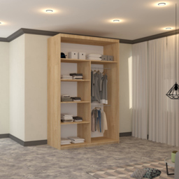 M N Furniture Banton 2 Door Oak Curved Mirrored Sliding Wardrobe 120cm - thumbnail 3
