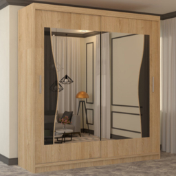 M N Furniture Banton 2 Door Oak Curved Mirrored Sliding Wardrobe 120cm - thumbnail 1