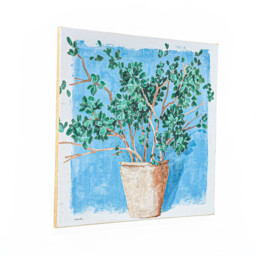 Kathryn White Gold Edged Potted Plant Blue Canvas 75 x 75cm - thumbnail 2
