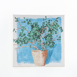 Kathryn White Gold Edged Potted Plant Blue Canvas 75 x 75cm - thumbnail 1