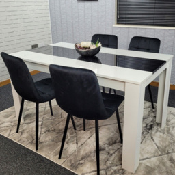 Kosy Koala 4 Seater Velvet Dining Set White and Black