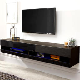 GFW Galicia Black Large Wall TV Unit with LED - thumbnail 1