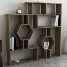 Decorotika Tamara Geometric Honeycomb Walnut Bookshelf
