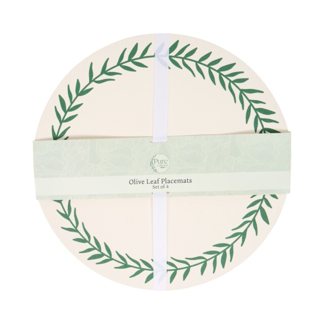 Pure Collection Round Neutral Olive Leaf Faux Leather Placemat 38cm 4 Pack - image 1