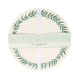 Pure Collection Round Neutral Olive Leaf Faux Leather Placemat 38cm 4 Pack - thumbnail 1