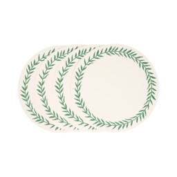 Pure Collection Round Neutral Olive Leaf Faux Leather Placemat 38cm 4 Pack - thumbnail 2